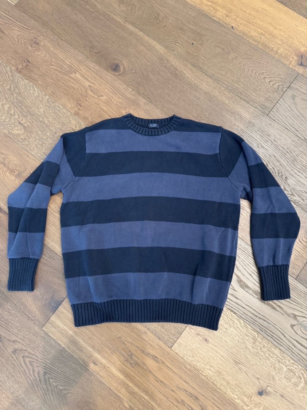 Brandy Melville Navy and Charcoal Striped Crewneck Sweater